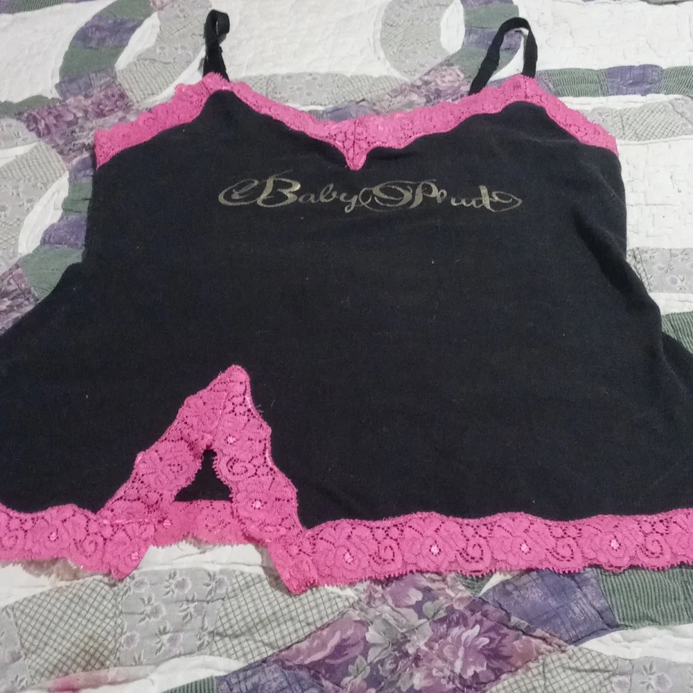 Bnwot!! Baby phat spaghetti strap tank top sz medium in black and pink pink lace - Picture 3 of 12